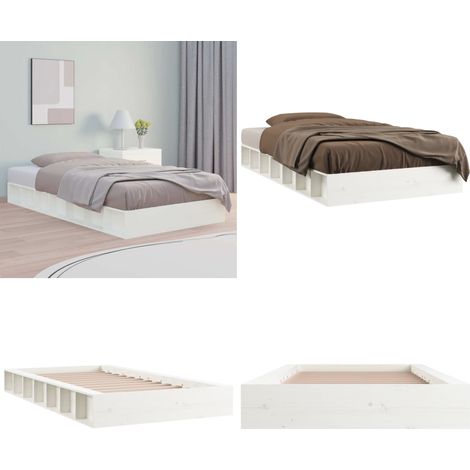 Estructura de cama doble de madera maciza blanco 135x190 cm - Cama de madera maciza - Cama de madera blanca