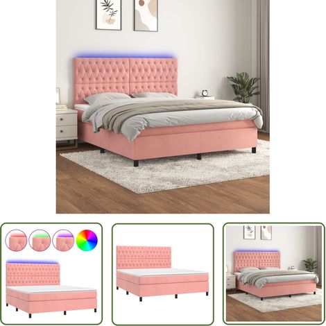 The Living Store Boxspringbett mit Matratze & LED Rosa 180x200 cm Samt - Boxspringbett - Doppelbett - Samtbett - Rosa Bett - Betten Mit Beleuchtung (1/5)