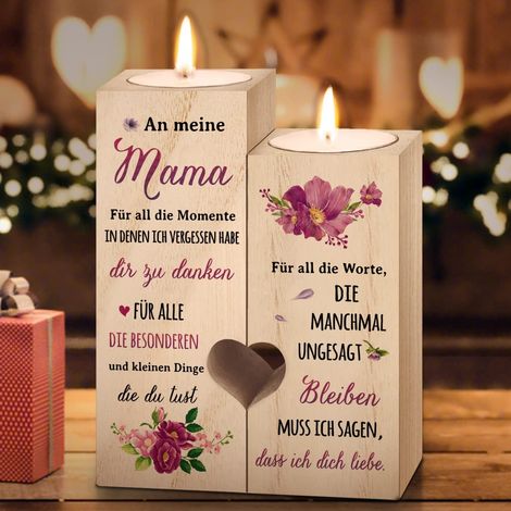 Personalisierter Kerzenhalter Geschenk Mama Geburtstag Muttertag Rustikale (1/5)