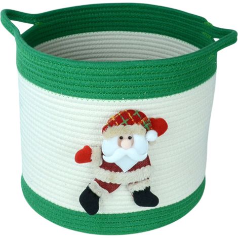 Weihnachtskorb mit Weihnachtsmannfigur, leerer Weihnachtsgeschenkkorb, geflochtener Weihnachtskorb aus Baumwollseil mit Henkel, Weihnachtsdekoration, Weihnachtskorb, Babyspielzeug, grün (1/5)