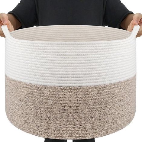 Cesto de ropa plegable,Cesto grande para ropa y ropa de cama,Cesto para mantas 55 x 35 cm (68 L),Blanco y marrón (1/5)