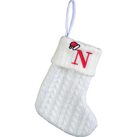 Chaussette De Noël - Tricotée Blanche Avec Initiale Brodée - Pour Décoration De Sapin Ou Cheminée - 20 Cm - 1 Pièce (1/5)