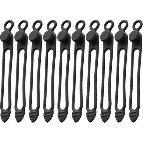 Lot de 10 attaches de câble réutilisables en silicone, organisateurs de câbles de bureau-10.50X1.20X0.50CM-Black (1/4)