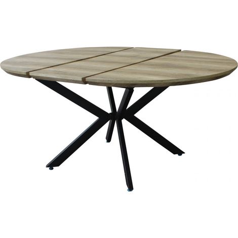 Tavolo rotondo allungabile con piano in MDF e struttura in metallo 120/160x120xH76 cm Garry -  Nero e beige