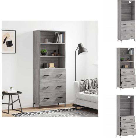 Sideboards - Living Highboard Grau Sonoma 69,5x34x180 cm Holzwerkstoff (1/4)