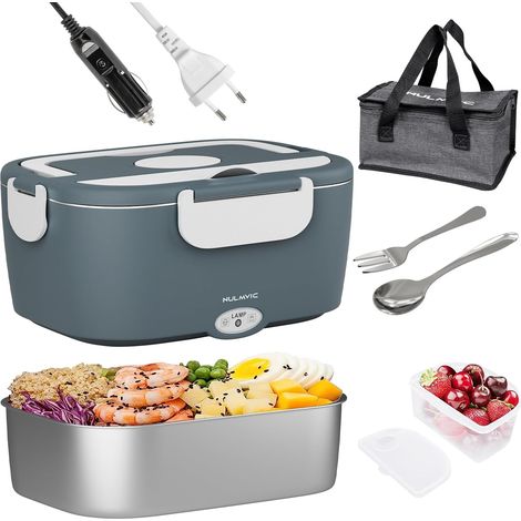Gamelle Chauffante Électrique 75W: 1,5L Lunch Box Chauffante Électrique 12V/ 24V/ 220V Boîte Chauffante Repas 304 Acier Inoxydable pour Voiture Camion Bureau Travail (Bleu) (1/5)
