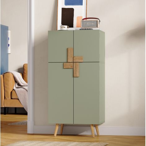 MODFU – Armoire rangement cuisine 60x35x120 cm MDF – 4 portes, étagères réglables et rangements de porte – Charge 50 kg – Cuisine – Vert (1/5)