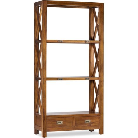 Bibliothèque en bois massif de Mindy 3 niveaux 2 tiroirs Orka 100cm (1/5)