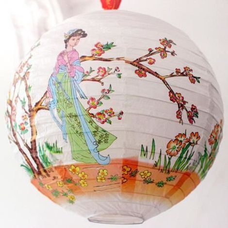 Lanterne - Ronde - Papier Et Tissu - 40 Cm - Décoration Intérieure Événements Mariage - 1 Pièce