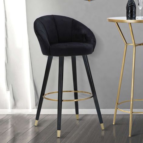 Sgabello Huanca, Imbottito, Rivestimento in Velluto, Materiale Struttura in Legno Nobilitato, 55x56x104h cm Nero (1/5)