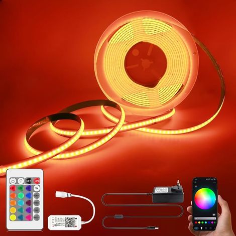 Ruban LED COB RGB 5m 24V avec contrôleur WIFI et adaptateur, Bande LED COB 576LEDs/m Flexible Haute Densité Dimmable IP20 pour TV Rétro-éclairage Chambre Cuisine Décoration Intérieure (1/5)
