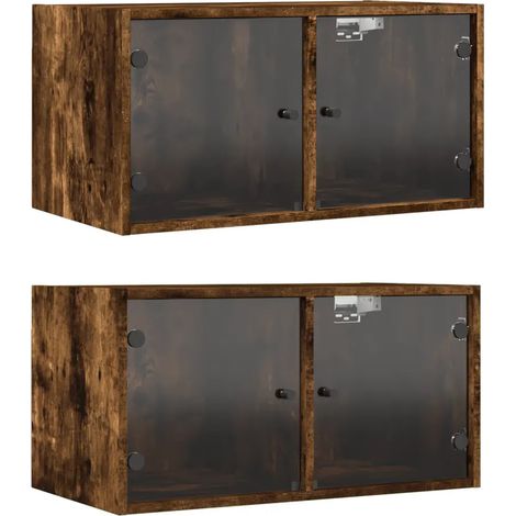 Set di 2 armadietti da parete design versatile spazio portaoggetti 68,5 x 37 x 35 cm in legno multistrato rovere fumo 020049343