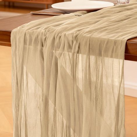 Chemin de Table Champagne, 300 x 90 cm Style Bohème Chemin de Table en Gaze pour Mariage, Fête, Noël et Le Nouvel, Enterrement de Vie de Jeune Fille Décoration de Table de Cuisine (1/5)