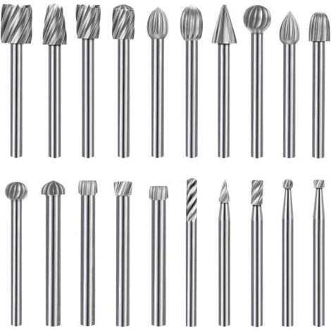 Lime rotative de 20 pièces, tête de lime rotative HSS, outil rotatif à poignée pour le travail du bois de meuleuse de 1/8 "(3mm) (1/5)
