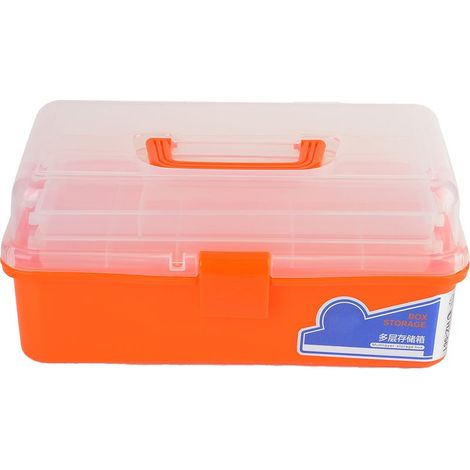 Boîte de rangement translucide trois couches, organisateur multifonction orange, conteneur de stockage empilable (1/5)