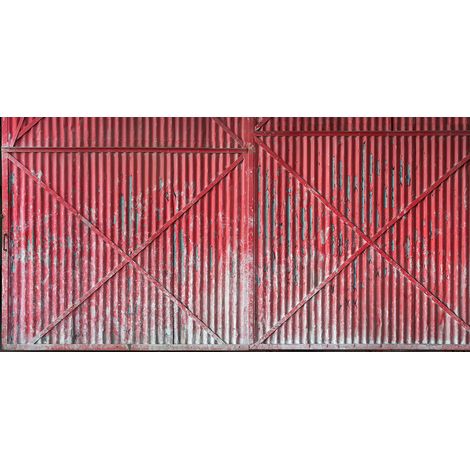 Papier peint panoramique bureau rouge & gris | Tapisserie panoramique industrielle porte en métal rouge | Papier peint panoramique intissé chambre - 250 x 500 cm (5 pièces) (1/2)