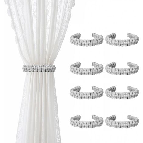 Lot de 8 attaches pour rideaux - galons tressés - style bohème - style champêtre - galons en jute tissés à la main - pour la décoration intérieure - pour la maison, l'extérieur, la chambre, le bureau, (1/5)