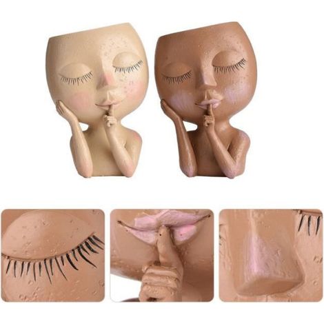 1 Pot de fleurs résine forme visage trous drainage décoration jardin table intérieur extérieur (1/4)