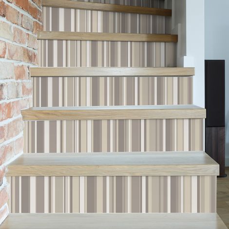 Contremarche adhésive autocollante Beige, 3 rayures différentes, 19,5 cm X 100 cm, Largeurs variées, 19,5 cm X 100 cm. (1/5)