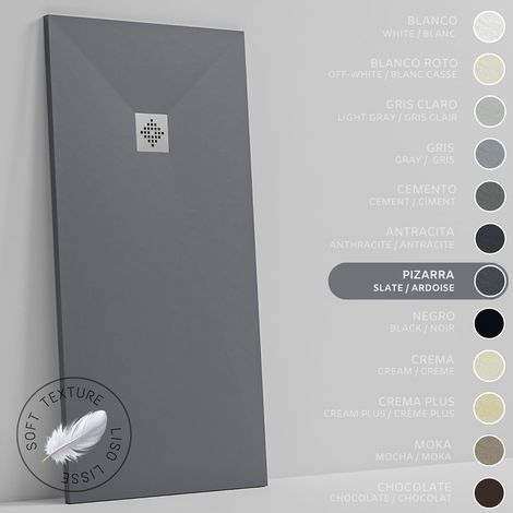 SOULHOME Receveur de Douche -Résine -Gel Coat -Texture Lisse Soie -Antidérapant -Couleur Ardoise - 160X70- Extra plat 3cm. Standard (1/5)