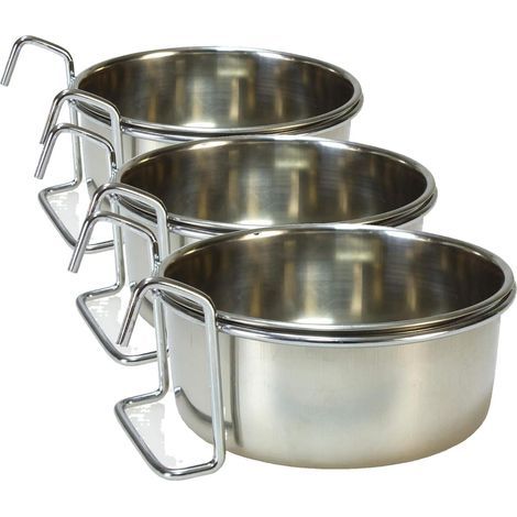 Stainless Steel Parrot Food Bowl with Hook - Bird Food Container - 150ml (Pack of 3) (1/2)