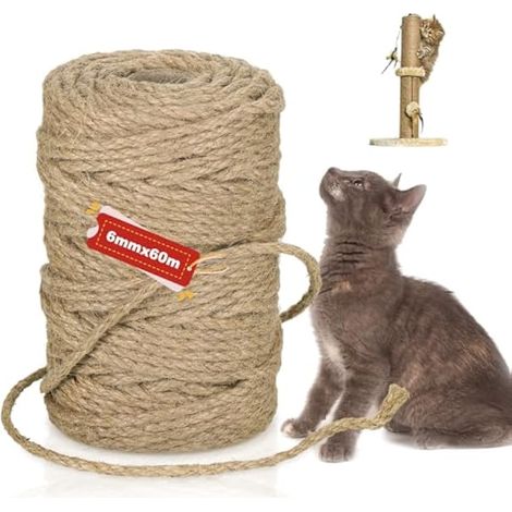 60M de corde en sisal pour grattoir à chat, 6 mm d'épaisseur, corde en jute naturelle pour remplacer ou réparer l'arbre à chat, projets DIY pour poteau à griffer (1/5)