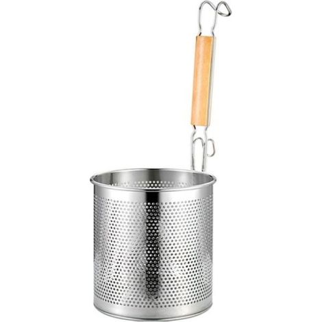 Cuillère à Manche Bois - Acier Inoxydable - 14 cm - Filtrage Huile - Maille Fine (1/5)