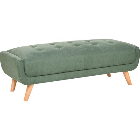 Ottoman Green Fabric Rectangular Footstool Retro Style Living Room Pouffe on Wooden Legs HABO (1/5)