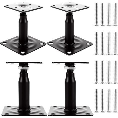 Set mit 4 verstellbaren Pfostenfüßen, 100 bis 150 mm, verstellbare Pfostenträger, verzinktes Holz, Pfostenträger mit Schrauben, 75 x 95 mm Sockel, verschraubter Pfostenfuß für Terrassen, Überdachungen (1/5)