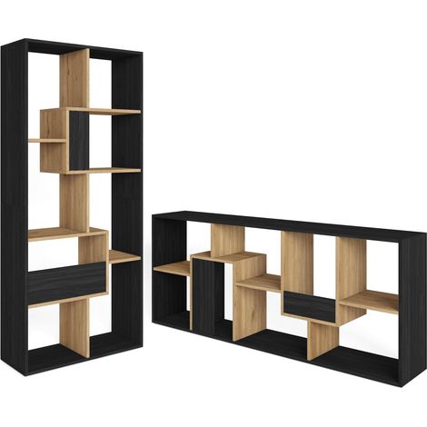 Skraut Home - Librería estantería, Estanteria libros de pared, 67x31x162cm, Con Almacenaje, Estilo Moderno, Negro y roble (1/5)