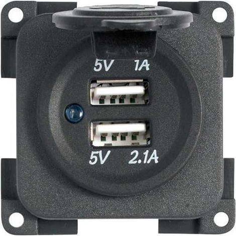 Double prise USB 1A/2,1A 5V avec capuchon de fixation panneau noir 4 trous (1/3)
