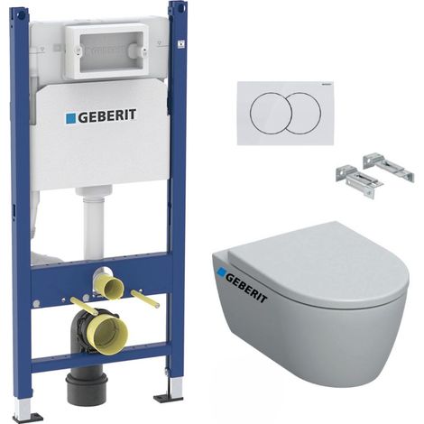 Pack WC Bati-support Geberit Duofix + WC Geberit sans bride iCon + Abattant softclose + Plaque blanche (iConGeb3) (1/5)