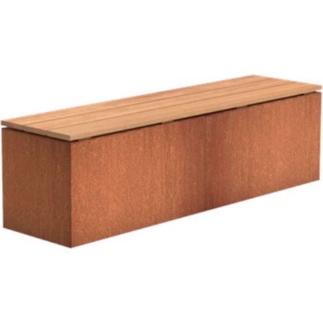 Adezz Sitzbank Sockel mit Sitz Corten-Stahl Hartholz Gartenbank Sitzfläche 150x40x43 cm (1/5)