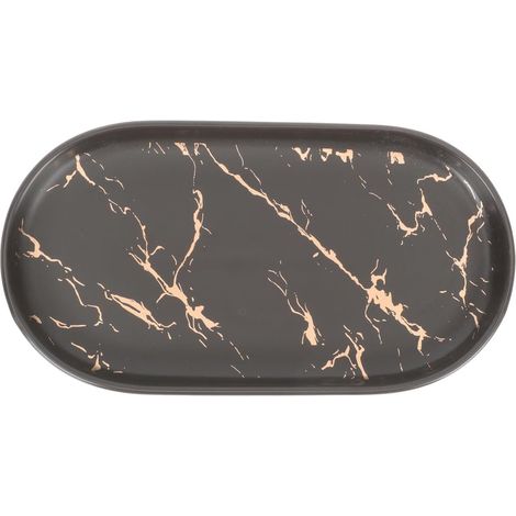 Plateau de Salle de Bain à Motif Marbre en Céramique, Plateau de Rangement Stable et Agréable Toucher, Décoration Élégante pour Cosmétiques et Tasses'-'-