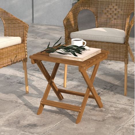 Tavolino da giardino in legno di acacia teak, quadrato, pieghevole, piano a doghe, set da 2 (1/5)