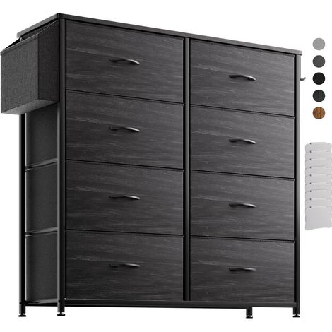 Stoffkommode mit 8 Schubladen, schwarze Holzmaserung, mit Seitenablage und Haken (1/5)