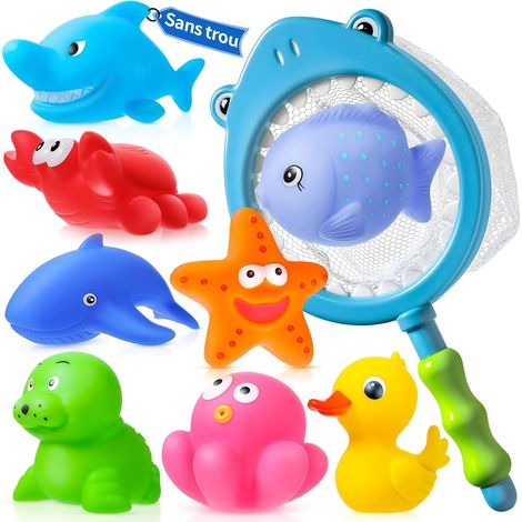 Sans Trou - Jouet de Bain pour Bebe 1 2 3 4 Ans,Jeux de Bain Enfant Bébé (Sans Moisissures 9 Pièces)  Children's Rubber Duck Bath Set (Mould-Free 9 Pieces) (1/5)