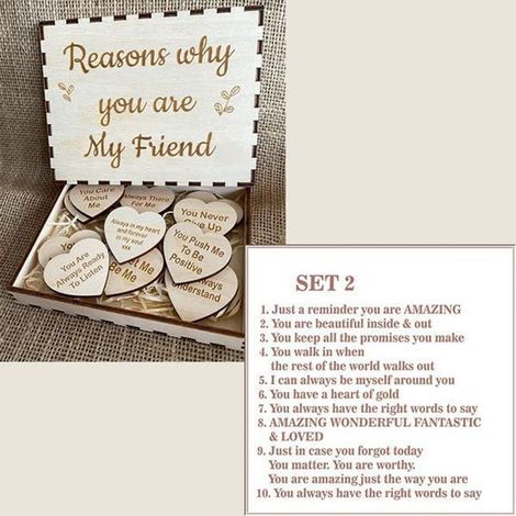 Coffret cadeau en bois personnalisé avec cœurs gravés, cadeau d'amitié unique pour votre meilleure amie. (1/5)