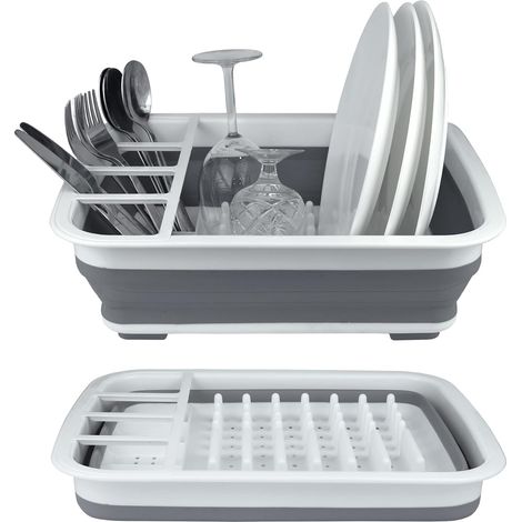 Srvillg Égouttoir vaisselle pliable 36,5 cm – Support extensible avec égouttoir à couverts, compatible lave-vaisselle (1/5)