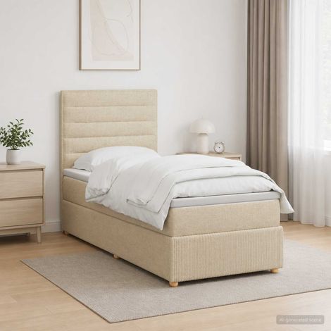 vidaXL Lit boxspring LED avec matelas Crème 90 x 190 cm Tissu (1/5)