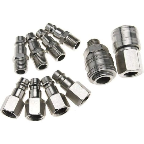 Kit di raccordi per tubi dell'aria in stile europeo da 10 pezzi, parti del compressore d'aria, raccordi filettati BSP da 1/4 di pollice, kit di accessori per il collegamento del tubo flessibile. (1/4)