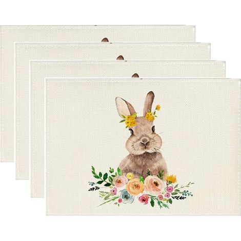 Placemat - Polyester Tissé - Décoration de Table Printemps Pâques - Pour Intérieur Fête Familiale ou Réception - Lot de 4 (1/5)