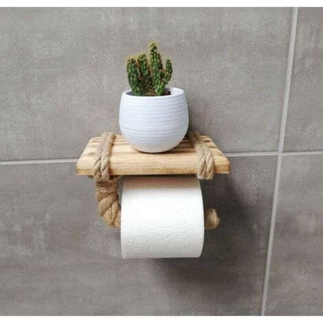 Toilettenpapierhalter mit Holzablage und Seil für Telefon oder Dekoration