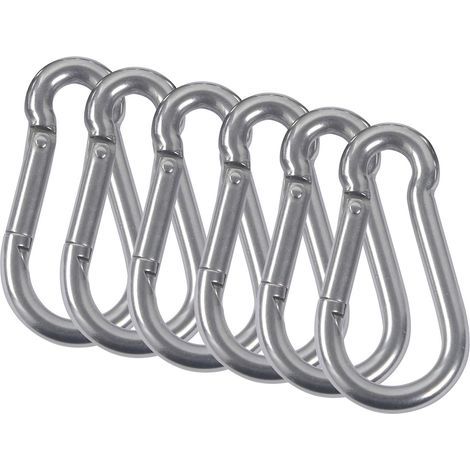 Lot de 6 mousquetons en acier inoxydable 304, mousqueton de pompier à ressort avec crochet de fixation pour camping, randonnée, hamac, balançoire, M8 DENUOTOP