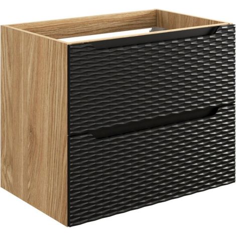 Möbelunterschrank YOKA – 2 Schubladen – helles Eichenholz und Schwarz – B70 × T46 × H57 cm – zum Aufhängen