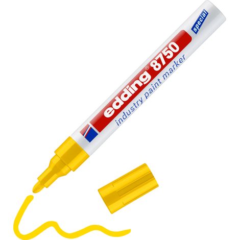 edding 8750 Marqueur peinture spécial industrie - jaune - 1 stylo - pointe ronde 2-4 mm - pour écrire sur une surface poussiéreuse, légèrement huileuse, pneu, métal, verre et du bois - permanent (1/7)