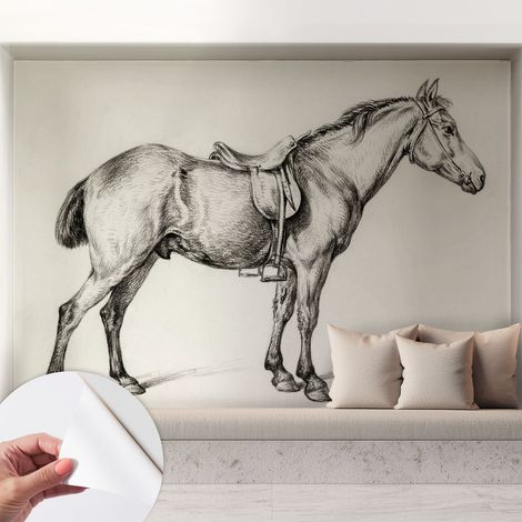 Papier peint autocollant adhésif décoratif avec motifs pour salon et chambre a motif Esquisse de cheval 208x146 cm (1/5)