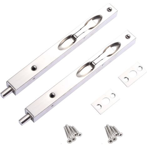 Door Flush Bolt - Stainless Steel Concealed Door Lock for Composite Wood Double Doors - 2 Pieces (1/5)