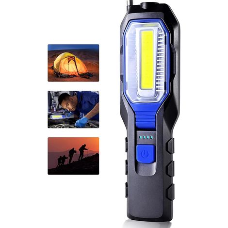 Lampe D'inspection LED Rechargeable - Baladeuse COB, Torche de Travail Avec Base Magnétique et Crochet à Suspendre Pour Ateliers Automobile, Camping (1/5)