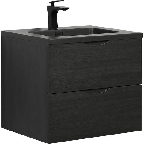 Badplaats Set Mobili Bagno Cairo 60 x 48 cm - Rovere Nero - Mobile con Lavabo Nero (1/5)